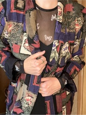 Vintage 1980s/90s Kensington Square Abstract Floral Patchwork Blazer | Medium